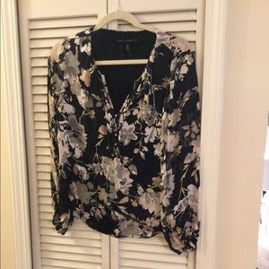 White House Black Market Floral Blouse - Black and Cream